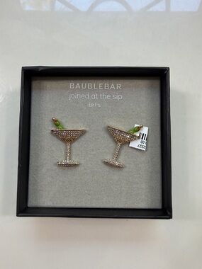 BaubleBar Gold and Green Martini Glass Stud Earrings